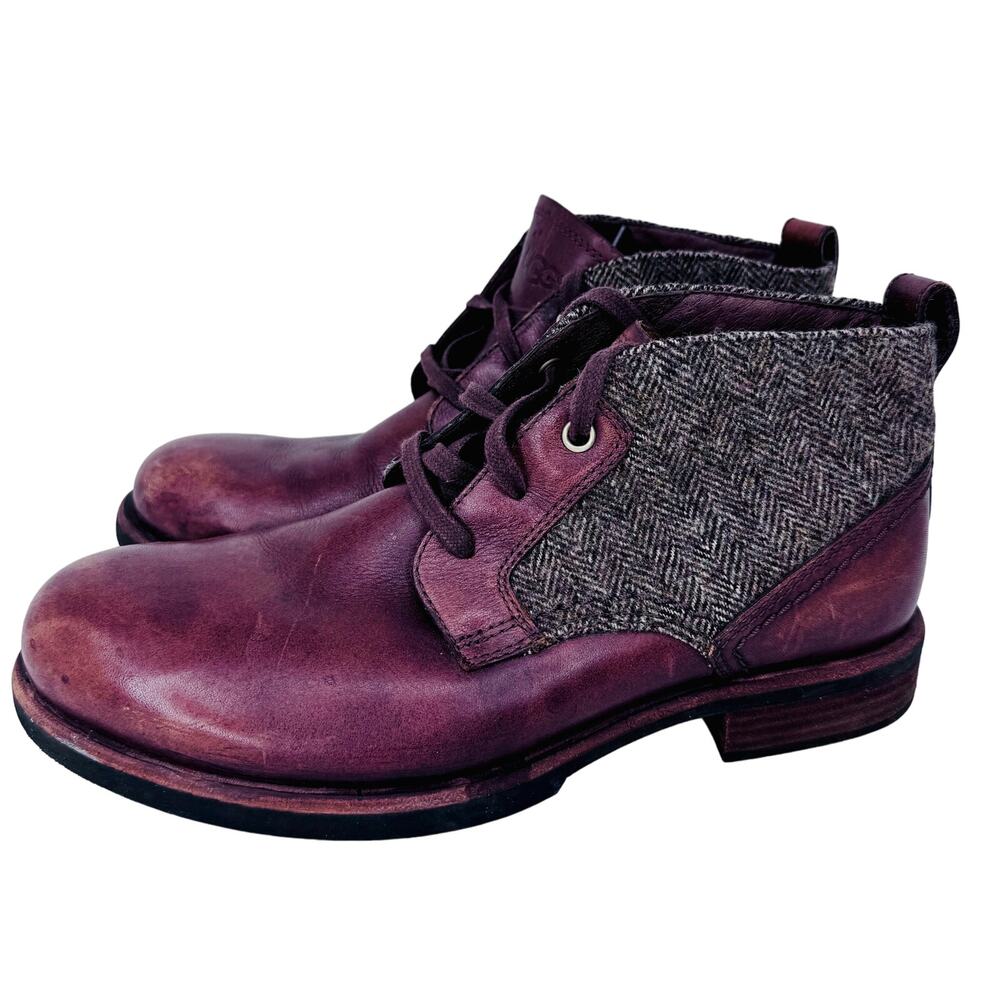 UGG Brompton Tweed Chukka Boots Round Toe‎ Lace Up Leather Brown Mens Size 8